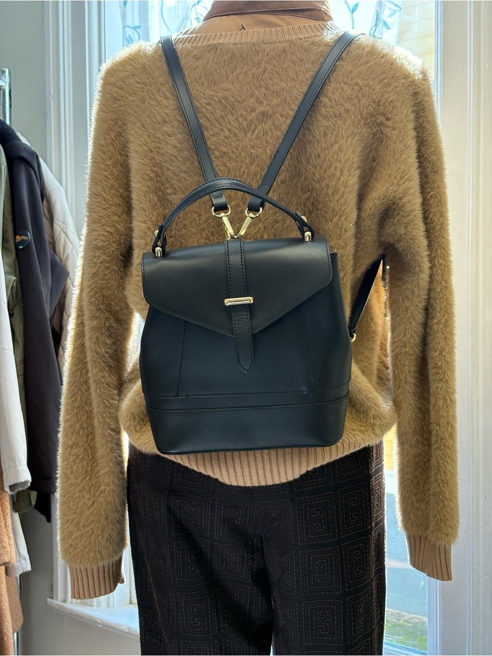 Women’s Structured Black Top-Handle Backpack - Picture 2 of 12